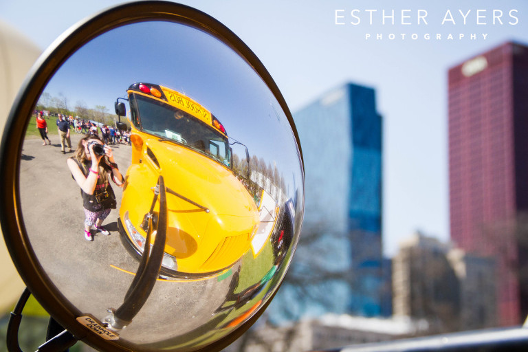 reflection of a school bus