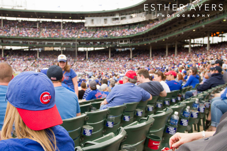 baseball fans at a game in wrigley field