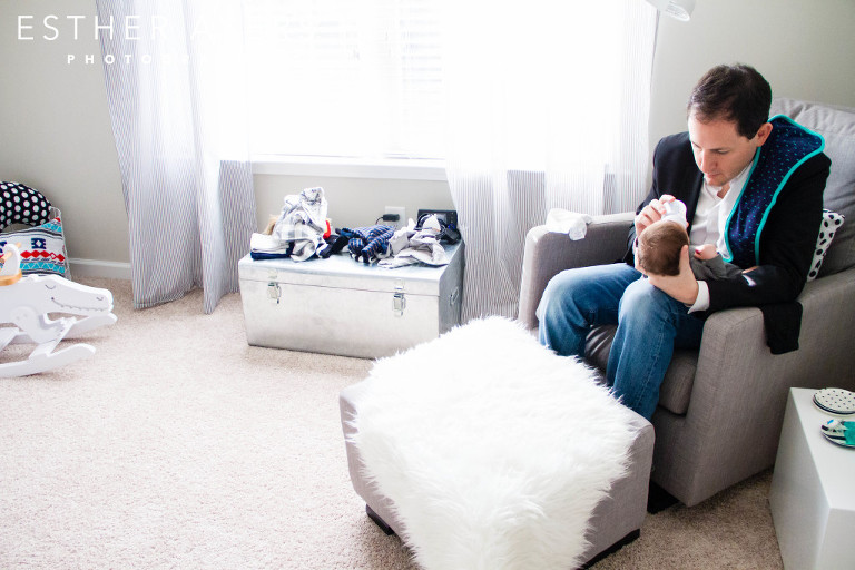 first time dad with newborn baby in nursery (atlanta photographer)