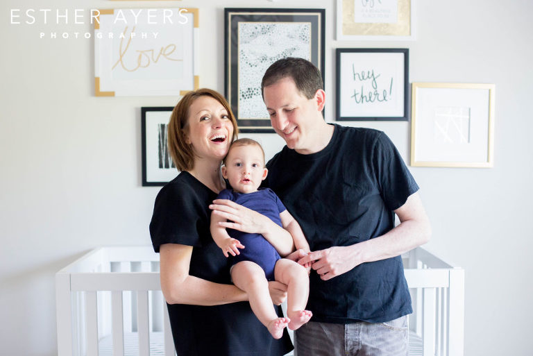 Happy family in baby boy's nursery - Esther Ayers Photography