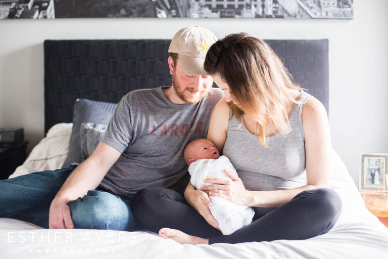 Newborn Baby Boy in Masterbedroom with First Time Mom and Dad