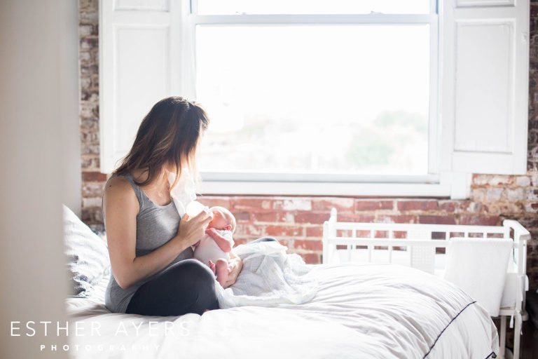 Newborn Baby Boy in Masterbedroom with First Time Mom