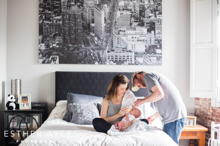 Newborn Baby Boy in Masterbedroom with First Time Mom and Dad