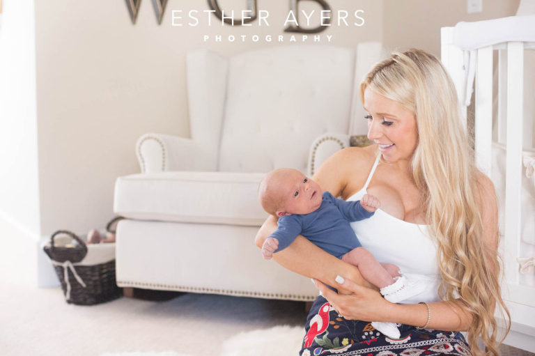 Newborn Baby Boy with Mom in Nursery