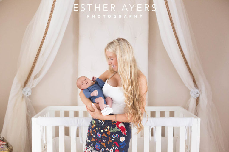 Newborn Baby Boy with Mom in Nursery